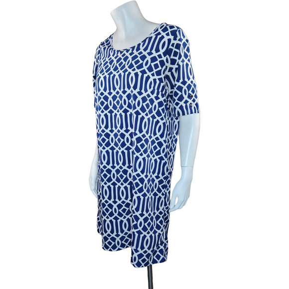 Mudpie Womens M (8-10) Navy Blue White Shift Dress Nautical Gold Hardware Zip-Up - Picture 2 of 15